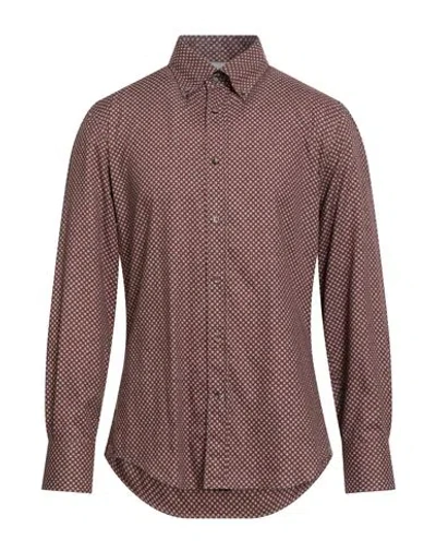Brunello Cucinelli Man Shirt Rust Size Xl Cotton In Brown