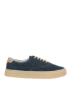 Brunello Cucinelli Man Sneakers Blue Size 7 Textile Fibers, Leather In Blue