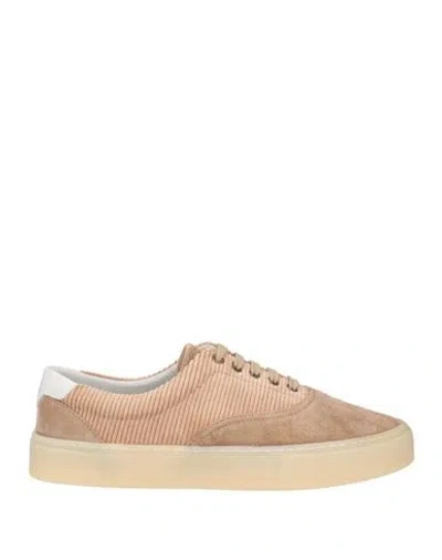 Brunello Cucinelli Man Sneakers Khaki Size 9 Leather, Textile Fibers In Beige