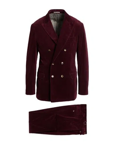 Brunello Cucinelli Man Suit Burgundy Size 36 Cotton, Cashmere, Elastane In Red