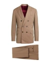 Brunello Cucinelli Man Suit Camel Size 38 Wool In Beige