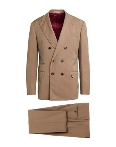 Brunello Cucinelli Man Suit Camel Size 38 Wool In Brown