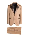 Brunello Cucinelli Man Suit Camel Size 40 Silk In Beige