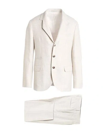 Brunello Cucinelli Man Suit Ivory Size 40 Linen, Wool, Silk In White