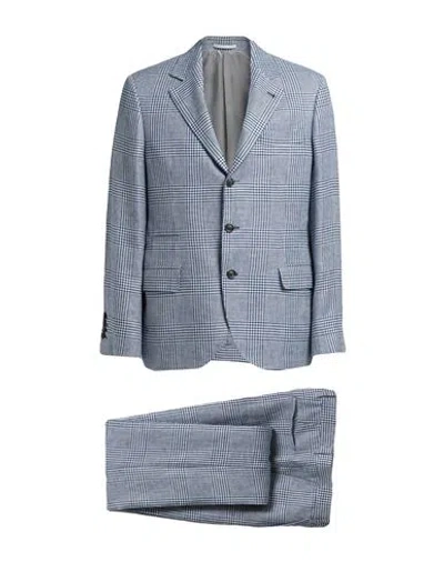 Brunello Cucinelli Man Suit Navy Blue Size 42 Linen, Wool, Silk