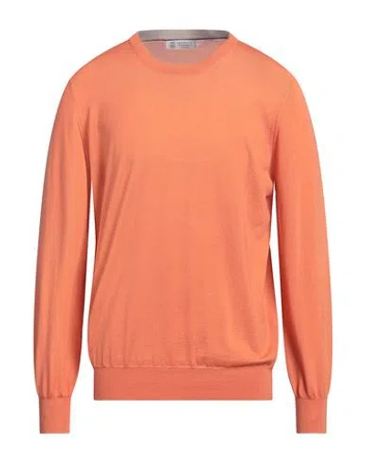 Brunello Cucinelli Man Sweater Mandarin Size 42 Virgin Wool, Cashmere In Mandarin