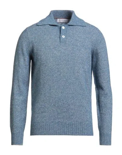 Brunello Cucinelli Man Sweater Slate Blue Size 46 Alpaca Wool, Cotton, Polyamide, Wool