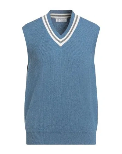 Brunello Cucinelli Man Sweater Slate Blue Size 46 Cashmere