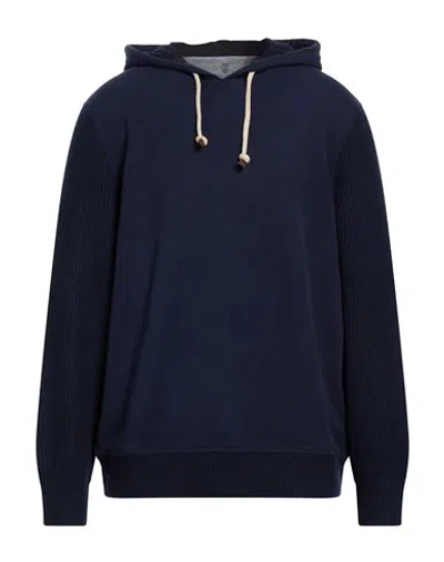 Brunello Cucinelli Man Sweatshirt Navy Size S Cotton, Wool, Cashmere, Silk In Multi