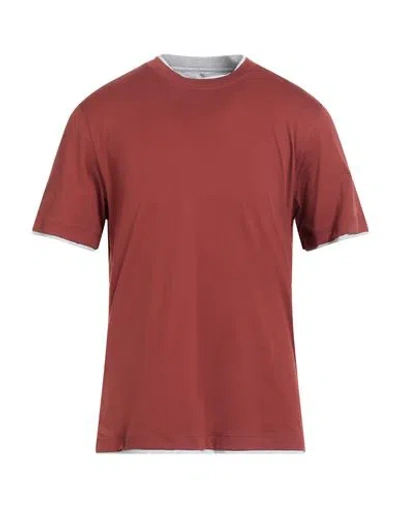Brunello Cucinelli Man T-shirt Brick Size 3xl Cotton In Burgundy