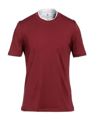 Brunello Cucinelli Man T-shirt Burgundy Size 3xl Cotton In Red