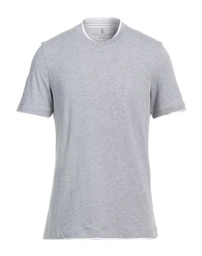 Brunello Cucinelli Man T-shirt Grey Size 40 Cotton In Grey