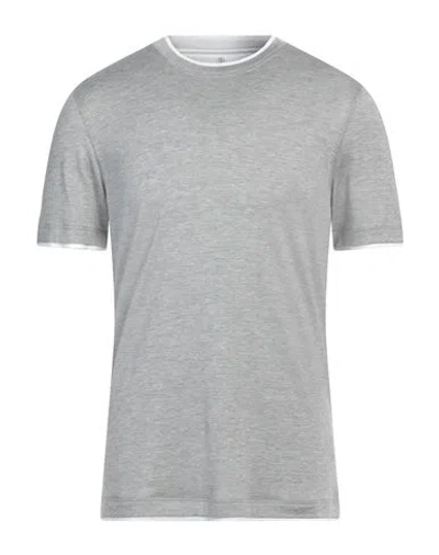 Brunello Cucinelli Man T-shirt Grey Size 52 Silk, Cotton