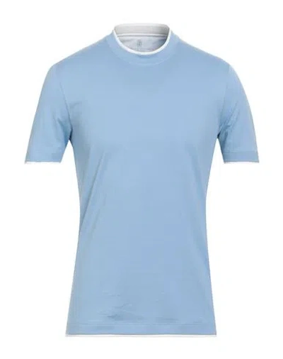 Brunello Cucinelli Man T-shirt Light Blue Size 36 Cotton In Blue
