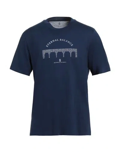 Brunello Cucinelli Man T-shirt Navy Size L Cotton In Blue