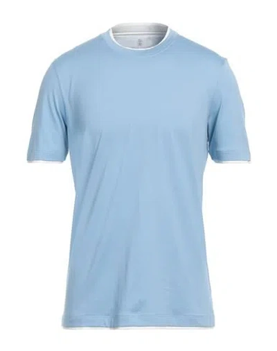 Brunello Cucinelli Man T-shirt Sky Blue Size 3xl Cotton In Blue