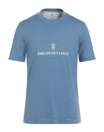 Brunello Cucinelli Man T-shirt Slate Blue Size 44 Cotton