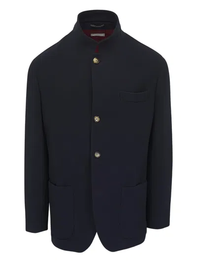 Brunello Cucinelli Mandarin-collar Coat In Blue