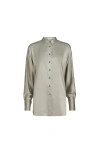 Brunello Cucinelli Monili Mandarin-collar Shirt In Green