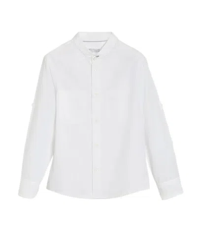 Brunello Cucinelli Mandarin-collar Linen Shirt In White