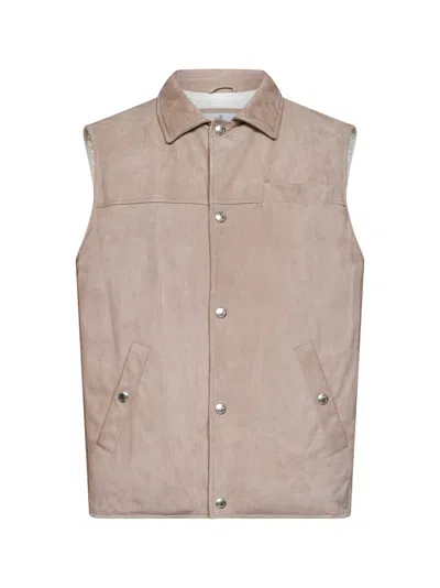 Brunello Cucinelli Marble Suede Padded Vest In Gray