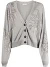 Brunello Cucinelli Marine Flower V-neck Cardigan In Grey