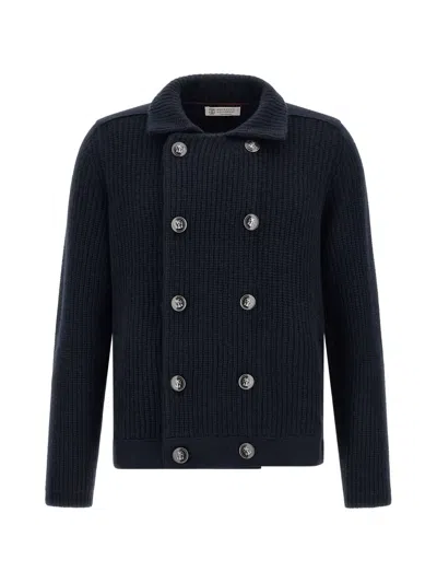 Brunello Cucinelli Marina Cashmere Cardigan Double Breasted Design In Blue