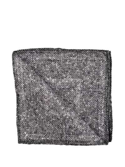 Brunello Cucinelli Marl-effect Border-print Handkerchief In Gray