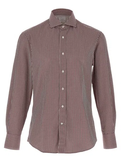 BRUNELLO CUCINELLI MAROON CHECK SHIRT