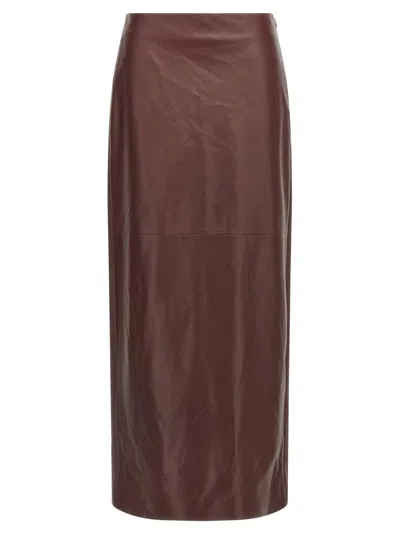 Brunello Cucinelli Maroon Column Long Skirt In Brown
