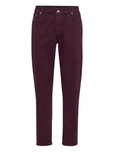 BRUNELLO CUCINELLI MAROON COTTON TROUSERS