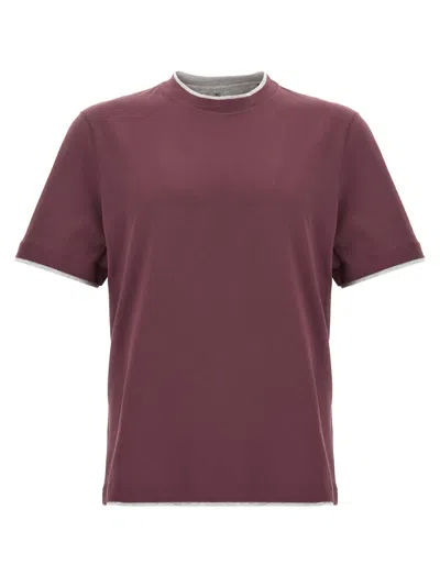 BRUNELLO CUCINELLI MAROON DOUBLE LAYER T-SHIRT