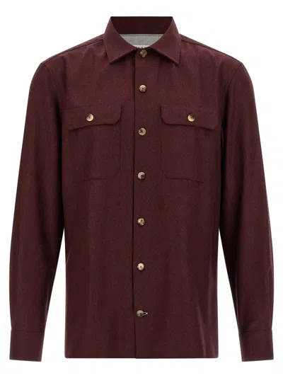 BRUNELLO CUCINELLI MAROON FLANNEL OVERSHIRT