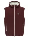 Brunello Cucinelli Hooded Vest With Elastic Hem And Side Zipper Pockets In Burgundy