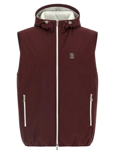 BRUNELLO CUCINELLI MAROON HOODED VEST