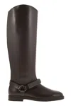 Brunello Cucinelli Women Mat Calf Boots With Precious Ribbed Strap In Brown