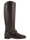 Brunello Cucinelli Women Mat Calf Boots With Precious Ribbed Strap In Dark Brown