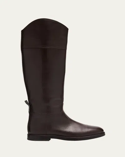 Brunello Cucinelli Mat Leather Equestrian Riding Boots In Brown
