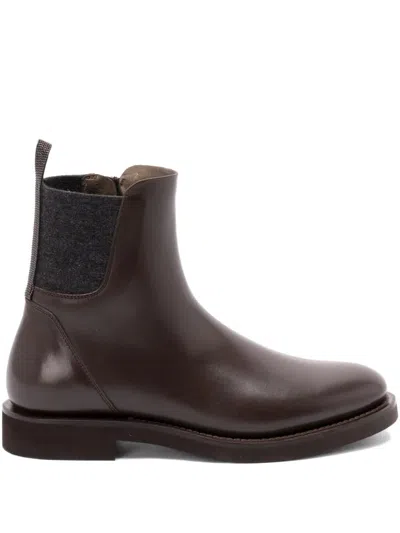 BRUNELLO CUCINELLI MATT LEATHER CHLESEA BOOTS WITH SHINY DETAIL
