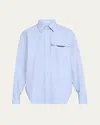 Brunello Cucinelli Matte Poplin Shirt With Monili Flap Pocket In Blue