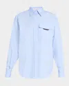 Brunello Cucinelli Matte Poplin Shirt With Monili Flap Pocket In Blue