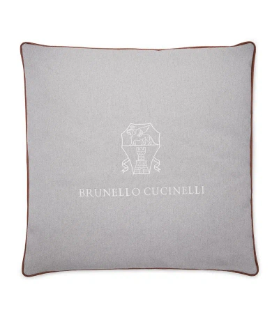 Brunello Cucinelli Logo-embroidered Cushion In Grey