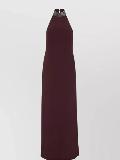 BRUNELLO CUCINELLI MAXI DRESS WITH HALTER NECK AND SLIT