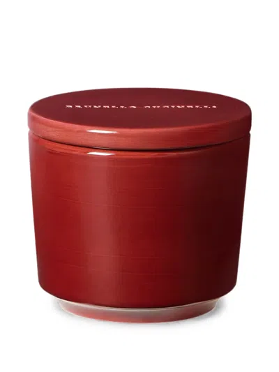 Brunello Cucinelli Maxi Scented Candle In Craquelé Ceramic Vessel With Lid In Red