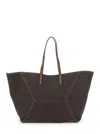 Brunello Cucinelli Duo Brown Shoulder Bag With Two Flat Handles And Concealed Magnetic Closure In Cotton Woman