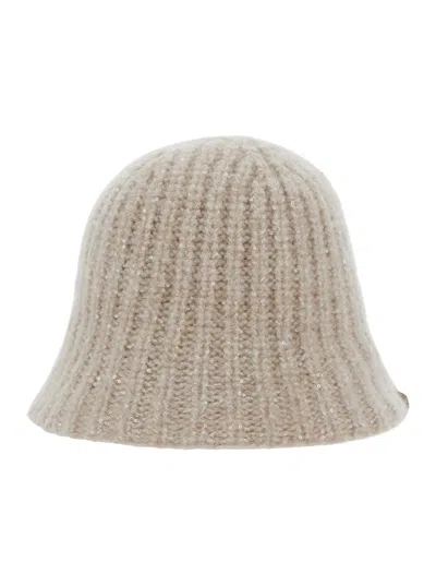 Brunello Cucinelli Mcap9a038 Knitted Diamond Yarn Beanie In Beige