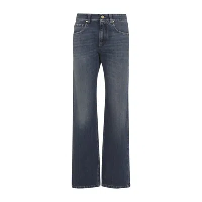 Brunello Cucinelli Medium Blue Cotton Straight-leg Jeans In Gray