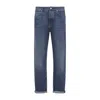 Brunello Cucinelli Denim Blue Cotton Jeans With Concealed Fastening In Blue