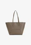 Brunello Cucinelli Mud Brown Grained Leather Duo Medium Bag In Brown