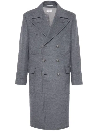 BRUNELLO CUCINELLI BRUNELLO CUCINELLI MEDIUM GREY DOUBLE-BREASTED WOOL COAT